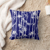 ネイビーブルー白い竹カスタム クッション (ブランケット)