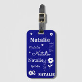 ネイビーブルー白い花カスタマイズ咲き ラゲッジタグ (正面縦)