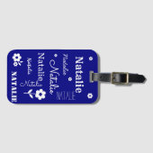 ネイビーブルー白い花カスタマイズ咲き ラゲッジタグ (正面横)