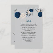 ネイビーブルー白い花シルバーグレ離れー詳細 エンクロージャーカード (正面/裏面)