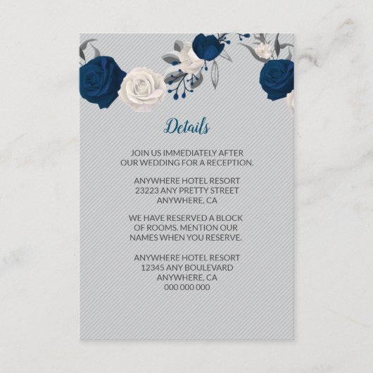 ネイビーブルー白い花シルバーグレ離れー詳細 エンクロージャーカード (正面)