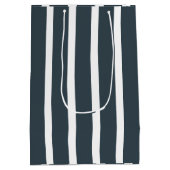 ネイビーブルー白の垂直ストライプパターン ミディアムペーパーバッグ (裏面)