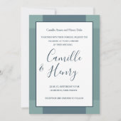 ネイビーブルー白エレガントターコイズ結婚ズ 招待状 (正面)