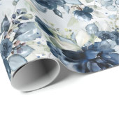 ネイビーブルー白カスケーディング牡丹結婚の包装 ラッピングペーパー (ロールコーナー)