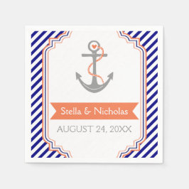 ネイビーブルー白サンゴいかり航海の結婚ズ スタンダードカクテルナプキン