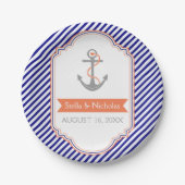 ネイビーブルー白サンゴいかり航海の結婚ズ ペーパープレート (正面)