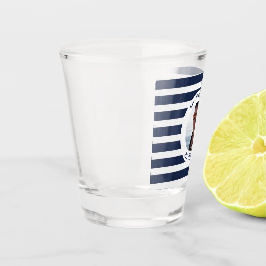 ネイビーブルー白ストライプの写航海の真ガラス ショットグラス (左)