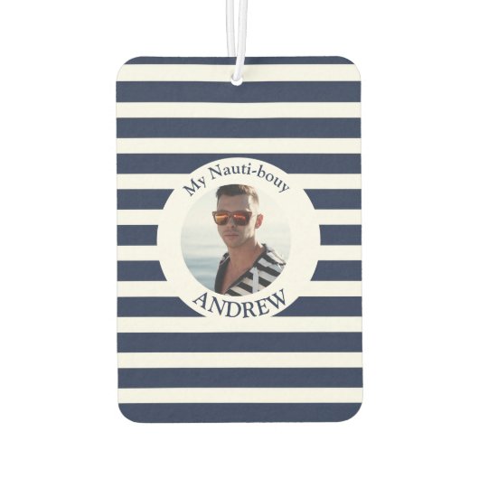 ネイビーブルー白ストライプの写航海の真 カーエアーフレッシュナー (裏面)