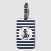 ネイビーブルー白ストライプの写航海の真 ラゲッジタグ (正面縦)