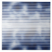 ネイビーブルー白ストライプの幾何模様の箔 タイル (正面)