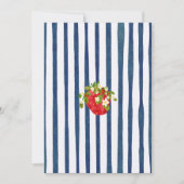 ネイビーブルー白ストライプイチゴ1st誕生日 招待状 (正面)