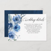 ネイビーブルー白フローラ水色結婚の詳細 エンクロージャーカード (正面/裏面)
