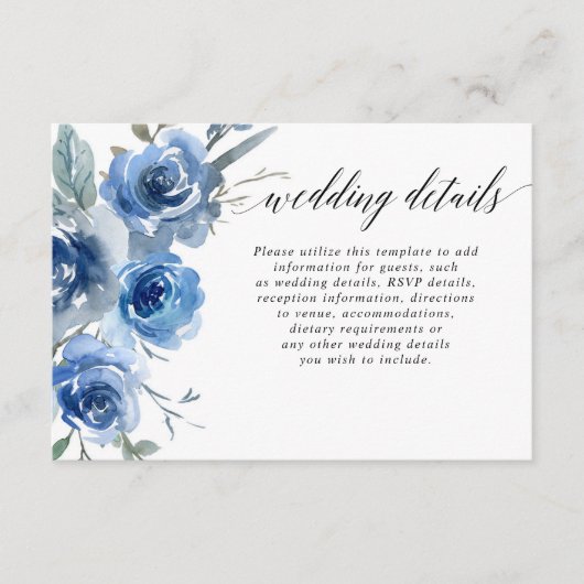 ネイビーブルー白フローラ水色結婚の詳細 エンクロージャーカード (正面)