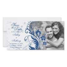 ネイビーブルー白フローラ結婚写真救の日付