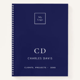 ネイビーブルー白モノグラムイニシャルビジネスロゴ ノートブック