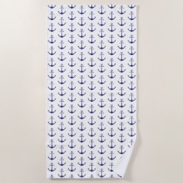 ネイビーブルー白航海のいかりパタモダンーン ビーチタオル