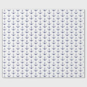 ネイビーブルー白航海のいかりパターン ラッピングペーパー (フラット)