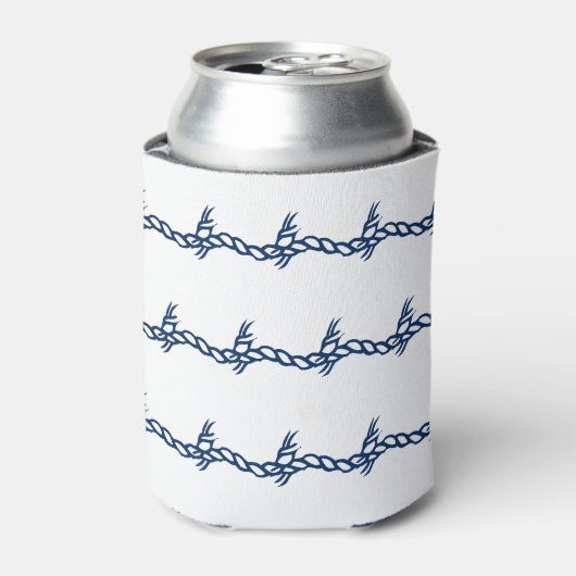 ネイビーブルー白航海の波ロープパターンCan Co 缶クーラー (缶正面)