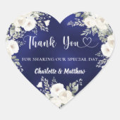ネイビーブルー白花模様感謝していハート結婚ズ ハートシール (正面)