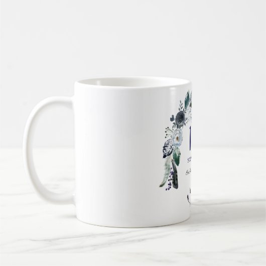 ネイビーブルー白黒フローラ100番目の誕生日ギフト コーヒーマグカップ (左)