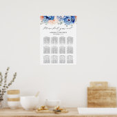 ネイビーブルー石板ほこりっぽい赤面ピンクのシーティングチャート ポスター (キッチン)