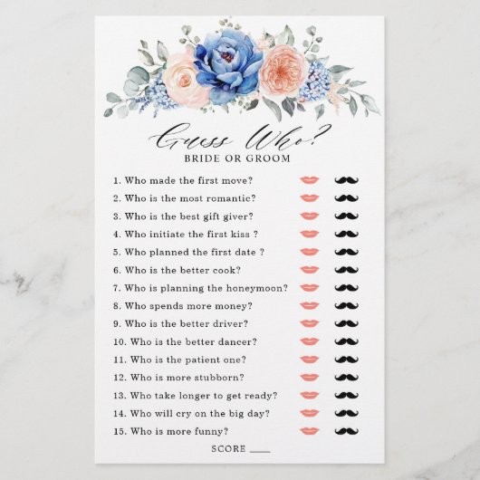 ネイビーブルー石板ほこりっぽい赤面ブライダルシャワーゲーム (正面)