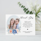 ネイビーブルー石板ダスティ赤面ピンクフローラ結婚ズ サンキューカード (スタンド正面)