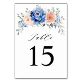 ネイビーブルー石板ダスティ赤面ピンクフローラ結婚ズ テーブルナンバー (裏面)