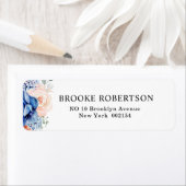 ネイビーブルー石板ダスティ赤面ピンクフローラ結婚ズ ラベル (インサイチュ)