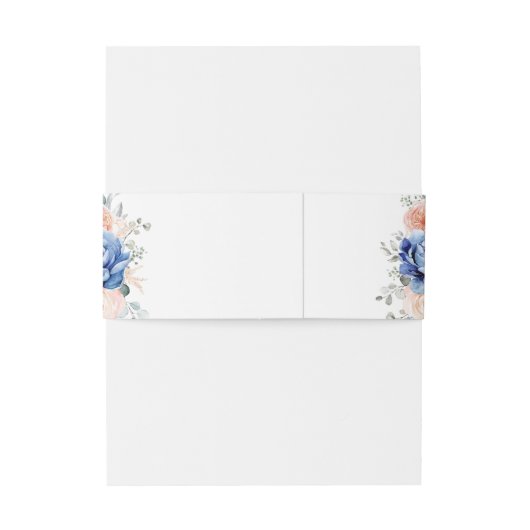 ネイビーブルー石板ダスティ赤面ピンクフローラ結婚ズ 招待状ベリーバンド (裏面例)