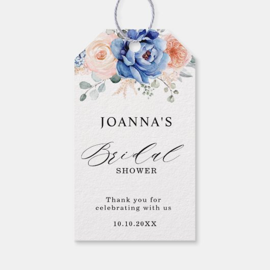 ネイビーブルー石板ダスティ赤面ピンクブライダルシャワー ギフトタグ (裏面)