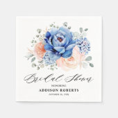 ネイビーブルー石板ダスティ赤面ピンクブライダルシャワー スタンダードカクテルナプキン (正面)