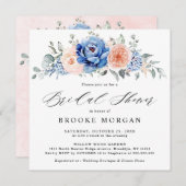 ネイビーブルー石板ダスティ赤面ピンクブライダルシャワー 招待状 (正面/裏面)