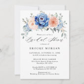 ネイビーブルー石板ダスティ赤面ピンクブライダルシャワー 招待状 (正面)