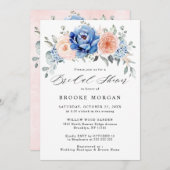 ネイビーブルー石板ダスティ赤面ピンクブライダルシャワー 招待状 (正面/裏面)