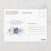 ネイビーブルー石板ダスティ赤面ピンク日付を保存 ポストカード (裏面)