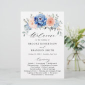 ネイビーブルー石板ダスティ赤面ピンク結婚式 プログラム (スタンド正面)