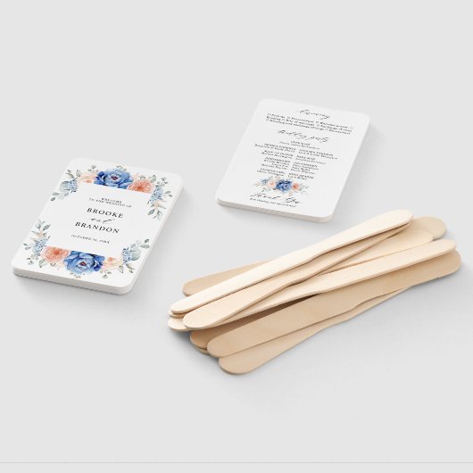 ネイビーブルー石板ダスティ赤面ピンク結婚式 プログラム ハンドファン (組立なし)