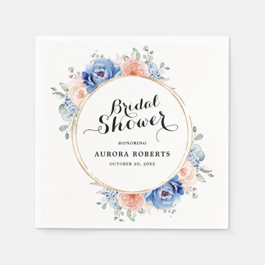 ネイビーブルー石板ダスティ赤面ブライダルシャワー スタンダードカクテルナプキン (正面)