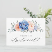 ネイビーブルー石板ダスティ赤面ブライドメイド提案 招待状 (スタンド正面)