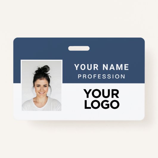 ネイビーブルー社企業の員写真名タグ バッジ (正面)
