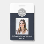 ネイビーブルー社員名ロゴ写真コーポレートワーク バッジ (正面)