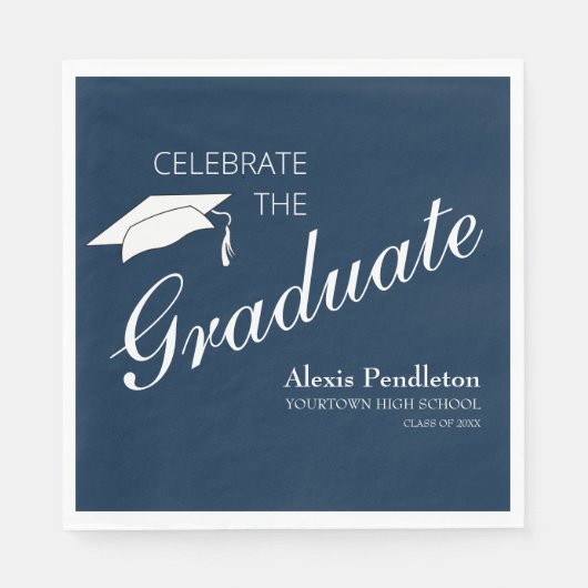 ネイビーブルー祝ホワイト卒業生 スタンダードランチョンナプキン (正面)