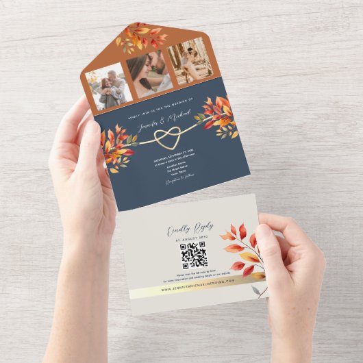 ネイビーブルー秋の結婚式 オールインワン招待状 (貼ってはがせる)