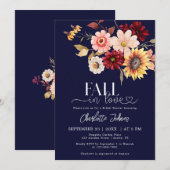 ネイビーブルー秋インラブダリアデイジーブライダルシャワー 招待状 (正面/裏面)