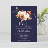 ネイビーブルー秋インラブデイジーパンプキンブライダルシャワー 招待状 (スタンド正面)