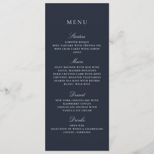 ネイビーブルー秋ウィンターエレガントウェディングメニュー メニュー (正面)