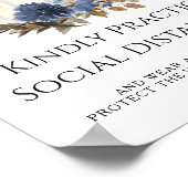 ネイビーブルー秋フローラパンプキンソーシャル距離 ポスター (角)