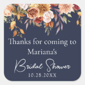 ネイビーブルー秋フローラブライダルシャワーの恩恵 スクエアシール (正面)