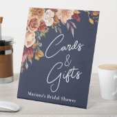 ネイビーブルー秋フローラブライダルシャワーカード&ギフト 台座サイン (インサイチュ)